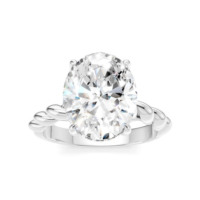 1/10 Ctw Akari Oval Shape Rope Shank Round Cut Diamond Semi Mount Engagement Ring in 14K White Gold