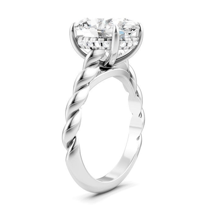 1/10 Ctw Akari Oval Shape Rope Shank Round Cut Diamond Semi Mount Engagement Ring in 14K White Gold