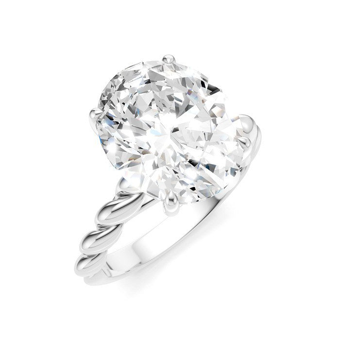 1/8 Ctw Akari Oval Shape Rope Shank Round Cut Diamond Semi Mount Engagement Ring in 14K White Gold