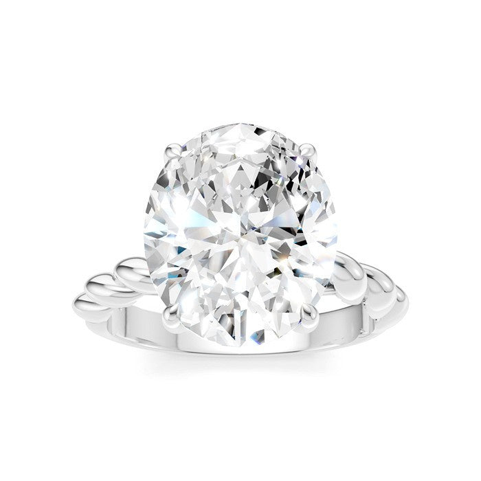 1/8 Ctw Akari Oval Shape Rope Shank Round Cut Diamond Semi Mount Engagement Ring in 14K White Gold