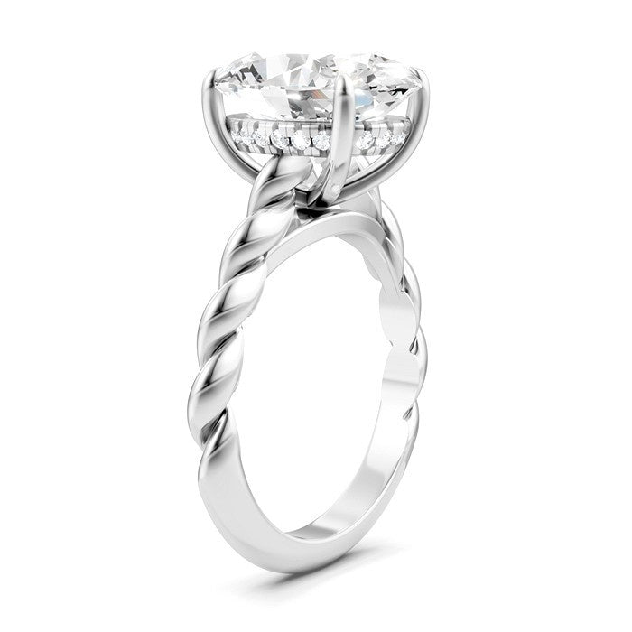 1/8 Ctw Akari Oval Shape Rope Shank Round Cut Diamond Semi Mount Engagement Ring in 14K White Gold