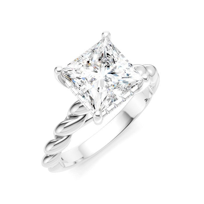 1/10 Ctw Akari Princess Shape Rope Shank Round Cut Diamond Semi Mount Engagement Ring in 14K White Gold