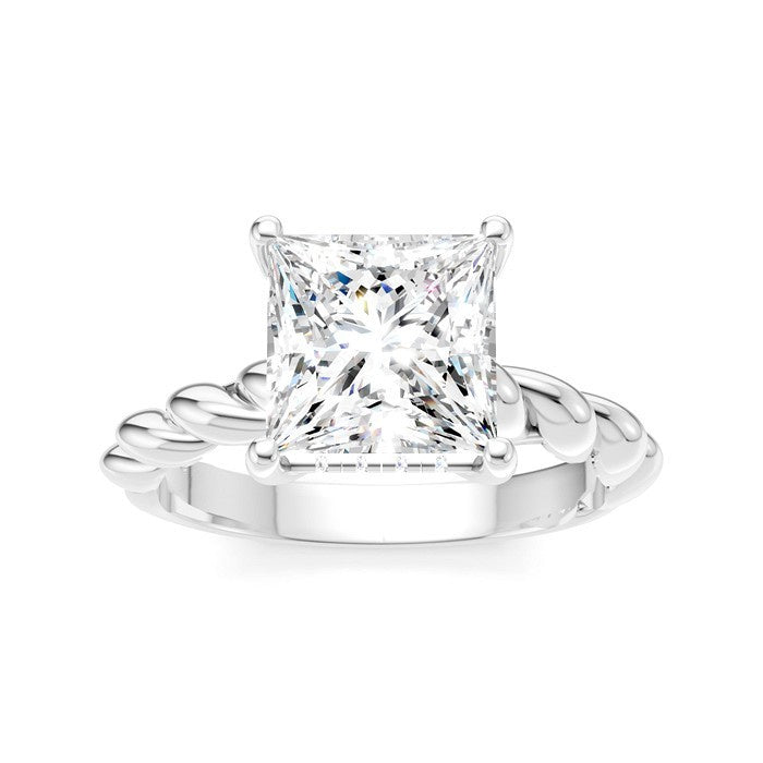 1/10 Ctw Akari Princess Shape Rope Shank Round Cut Diamond Semi Mount Engagement Ring in 14K White Gold