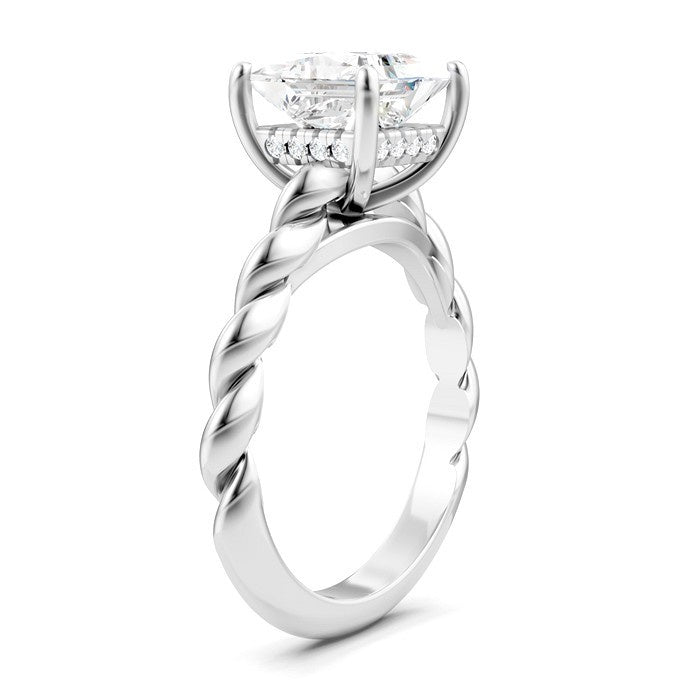 1/10 Ctw Akari Princess Shape Rope Shank Round Cut Diamond Semi Mount Engagement Ring in 14K White Gold