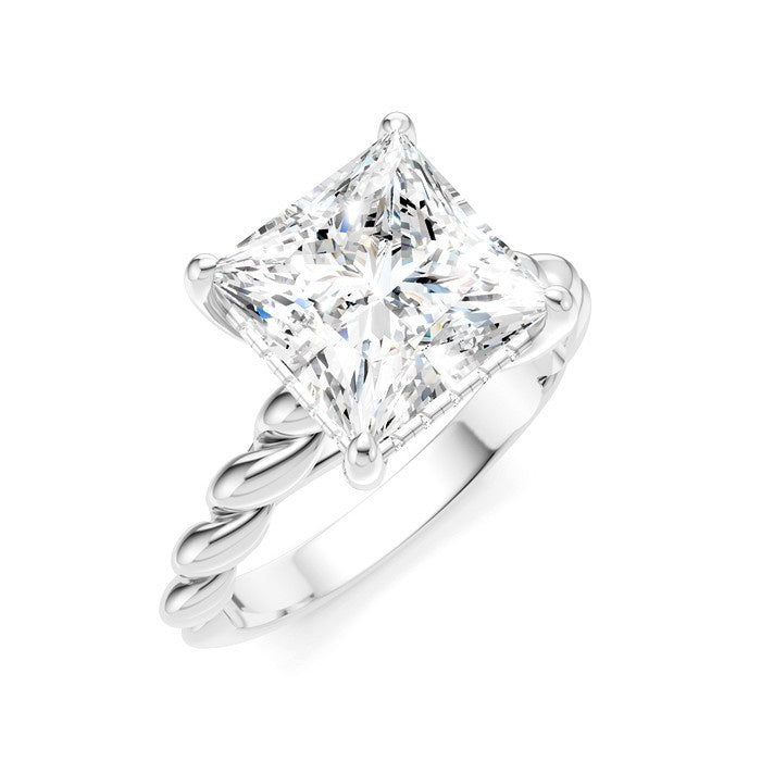 1/8 Ctw Akari Princess Shape Rope Shank Round Cut Diamond Semi Mount Engagement Ring in 14K White Gold