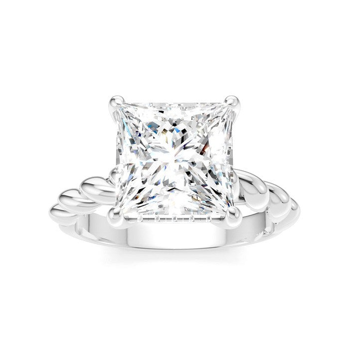 1/8 Ctw Akari Princess Shape Rope Shank Round Cut Diamond Semi Mount Engagement Ring in 14K White Gold