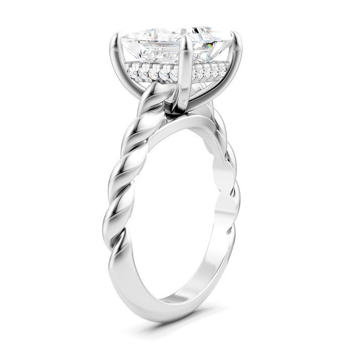1/8 Ctw Akari Princess Shape Rope Shank Round Cut Diamond Semi Mount Engagement Ring in 14K White Gold