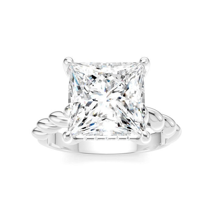 1/8 Ctw Akari Princess Shape Rope Shank Round Cut Diamond Semi Mount Engagement Ring in 14K White Gold