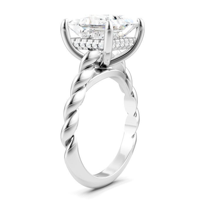 1/8 Ctw Akari Princess Shape Rope Shank Round Cut Diamond Semi Mount Engagement Ring in 14K White Gold