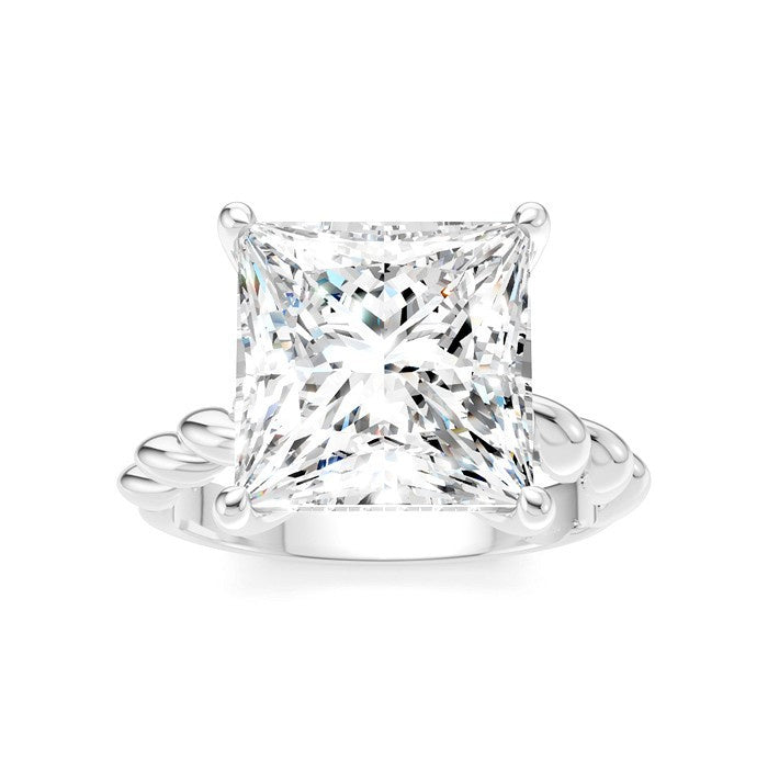 1/6 Ctw Akari Princess Shape Rope Shank Round Cut Diamond Semi Mount Engagement Ring in 14K White Gold