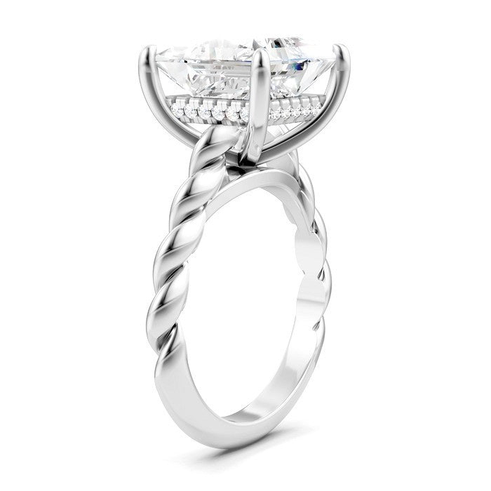 1/6 Ctw Akari Princess Shape Rope Shank Round Cut Diamond Semi Mount Engagement Ring in 14K White Gold