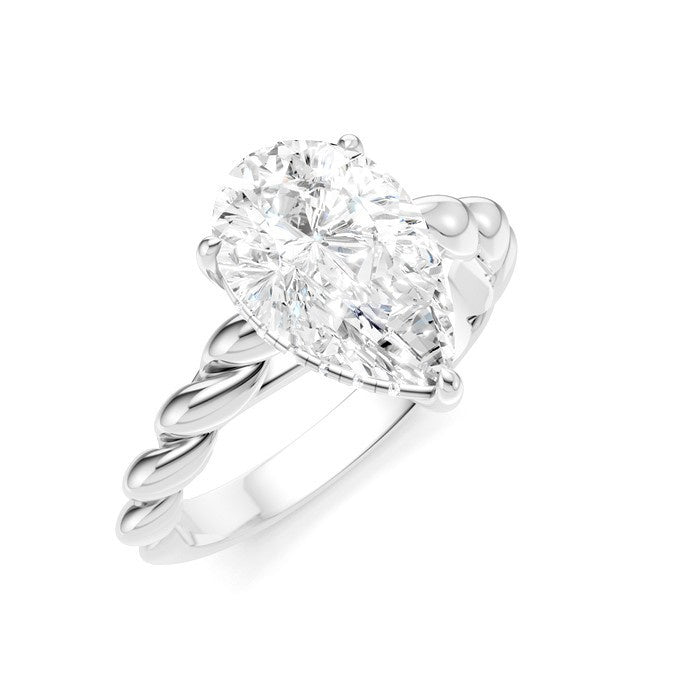 1/10 Ctw Akari Pear Shape Rope Shank Round Cut Diamond Semi Mount Engagement Ring in 14K White Gold