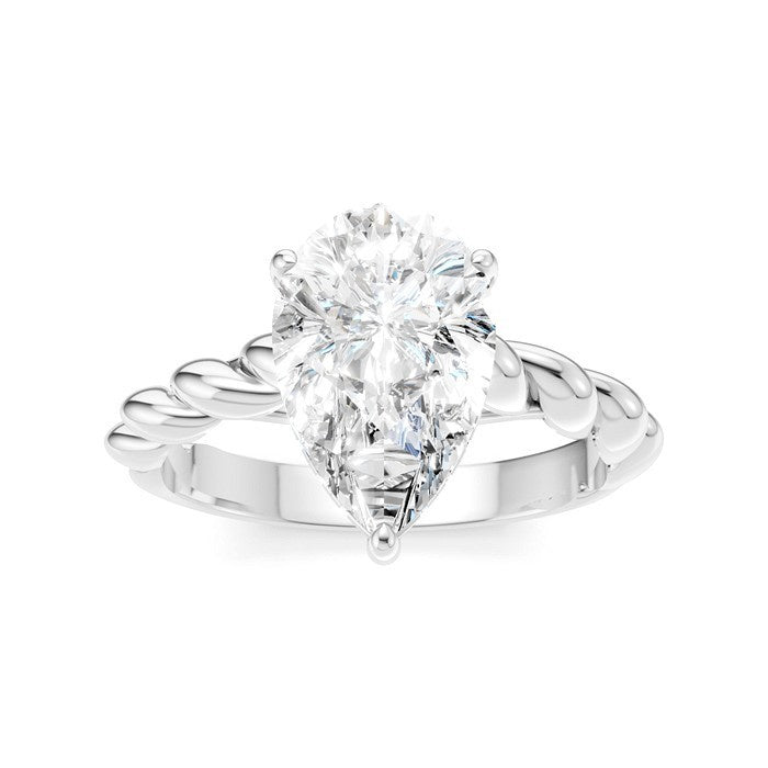 1/10 Ctw Akari Pear Shape Rope Shank Round Cut Diamond Semi Mount Engagement Ring in 14K White Gold