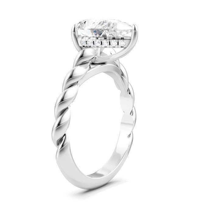 1/10 Ctw Akari Pear Shape Rope Shank Round Cut Diamond Semi Mount Engagement Ring in 14K White Gold