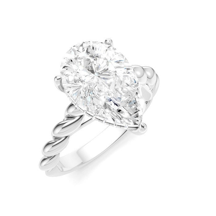 1/8 Ctw Akari Pear Shape Rope Shank Round Cut Diamond Semi Mount Engagement Ring in 14K White Gold