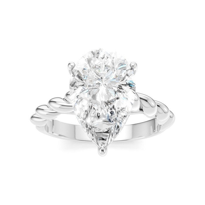 1/8 Ctw Akari Pear Shape Rope Shank Round Cut Diamond Semi Mount Engagement Ring in 14K White Gold
