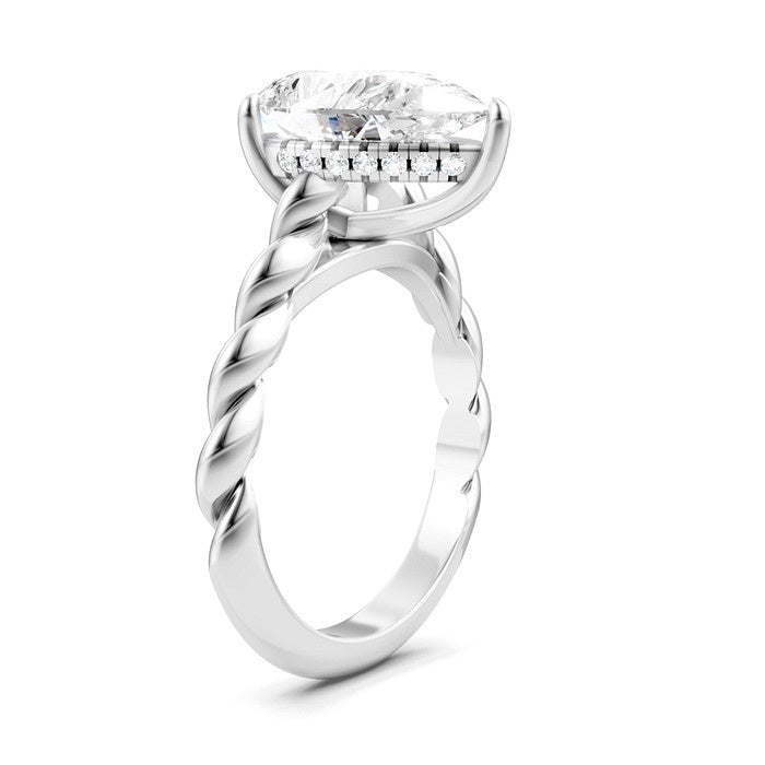 1/8 Ctw Akari Pear Shape Rope Shank Round Cut Diamond Semi Mount Engagement Ring in 14K White Gold