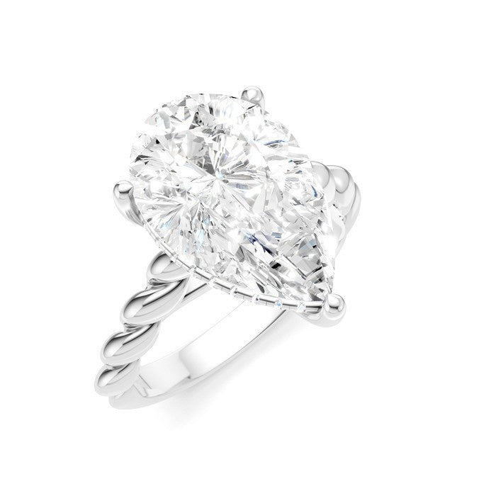 1/6 Ctw Akari Pear Shape Rope Shank Round Cut Diamond Semi Mount Engagement Ring in 14K White Gold