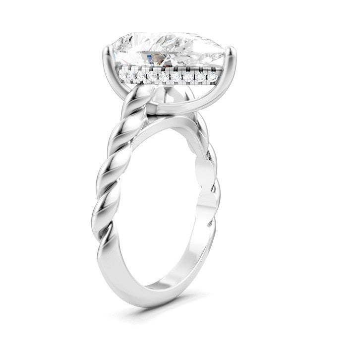 1/6 Ctw Akari Pear Shape Rope Shank Round Cut Diamond Semi Mount Engagement Ring in 14K White Gold