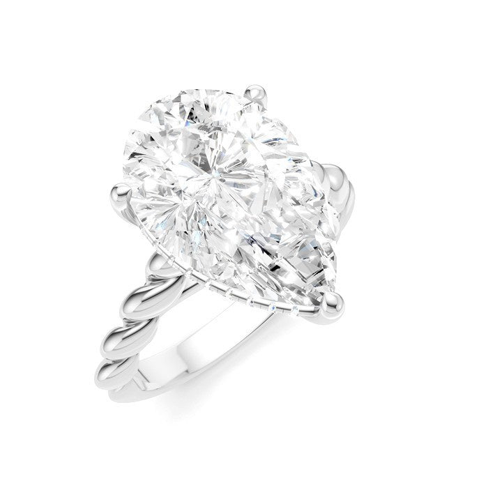 1/6 Ctw Akari Pear Shape Rope Shank Round Cut Diamond Semi Mount Engagement Ring in 14K White Gold