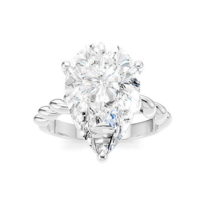 1/6 Ctw Akari Pear Shape Rope Shank Round Cut Diamond Semi Mount Engagement Ring in 14K White Gold