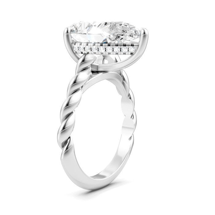 1/6 Ctw Akari Pear Shape Rope Shank Round Cut Diamond Semi Mount Engagement Ring in 14K White Gold