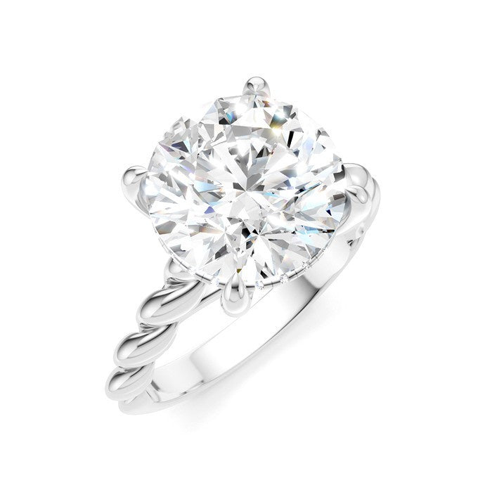 1/8 Ctw Akari Round Shape Rope Shank Round Cut Diamond Semi Mount Engagement Ring in 14K White Gold