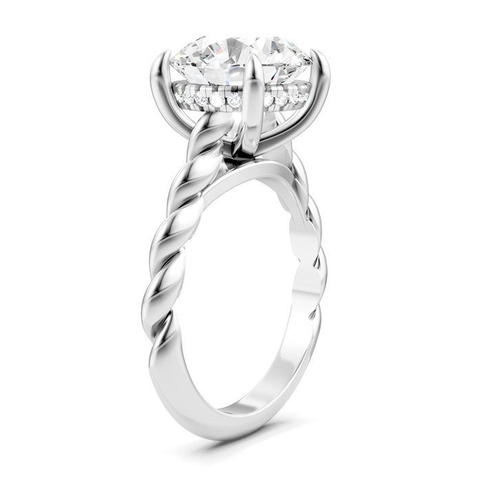 1/8 Ctw Akari Round Shape Rope Shank Round Cut Diamond Semi Mount Engagement Ring in 14K White Gold