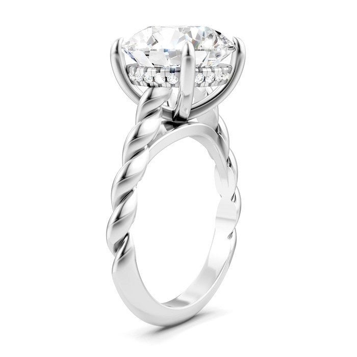 1/8 Ctw Akari Round Shape Rope Shank Round Cut Diamond Semi Mount Engagement Ring in 14K White Gold