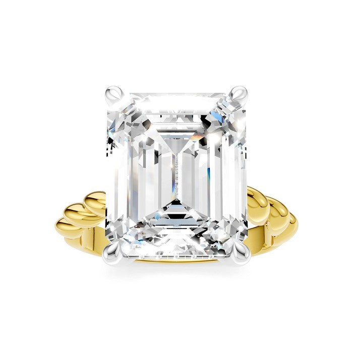 1/6 Ctw Akari Emerald Shape Rope Shank Round Cut Diamond Semi Mount Engagement Ring in 14K Yellow and White Gold