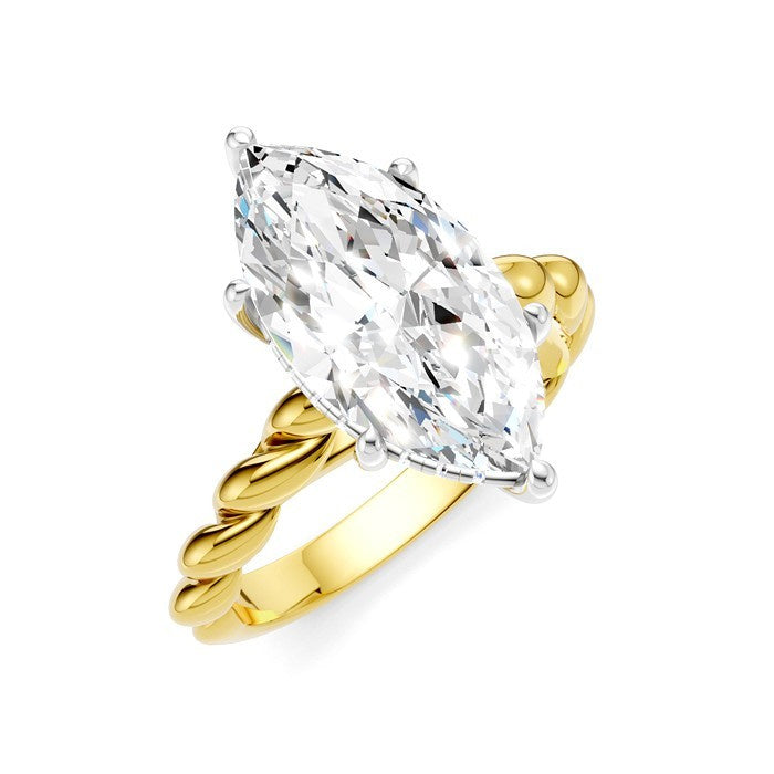 1/8 Ctw Akari Marquise Shape Rope Shank Round Cut Diamond Semi Mount Engagement Ring in 14K Yellow and White Gold