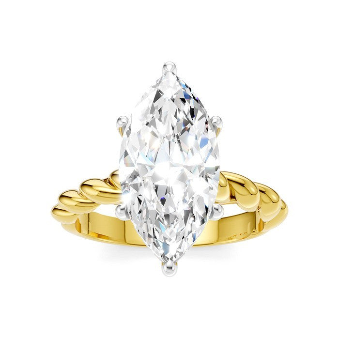 1/8 Ctw Akari Marquise Shape Rope Shank Round Cut Diamond Semi Mount Engagement Ring in 14K Yellow and White Gold
