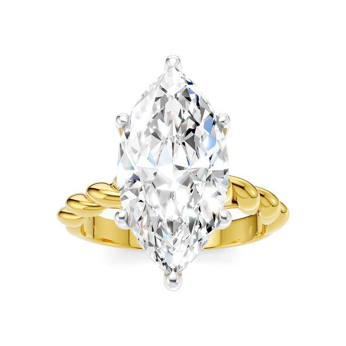 1/8 Ctw Akari Marquise Shape Rope Shank Round Cut Diamond Semi Mount Engagement Ring in 14K Yellow and White Gold
