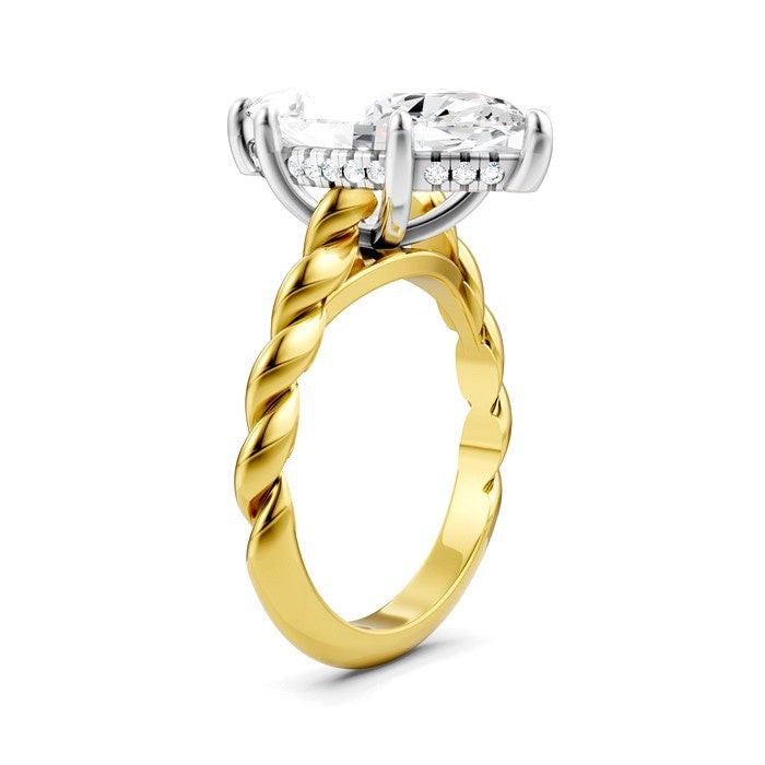 1/8 Ctw Akari Marquise Shape Rope Shank Round Cut Diamond Semi Mount Engagement Ring in 14K Yellow and White Gold