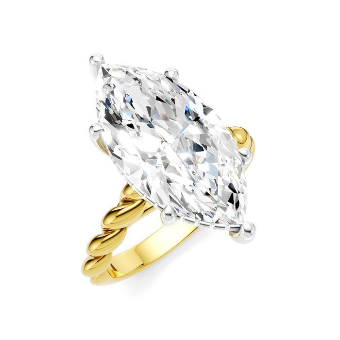1/6 Ctw Akari Marquise Shape Rope Shank Round Cut Diamond Semi Mount Engagement Ring in 14K Yellow and White Gold