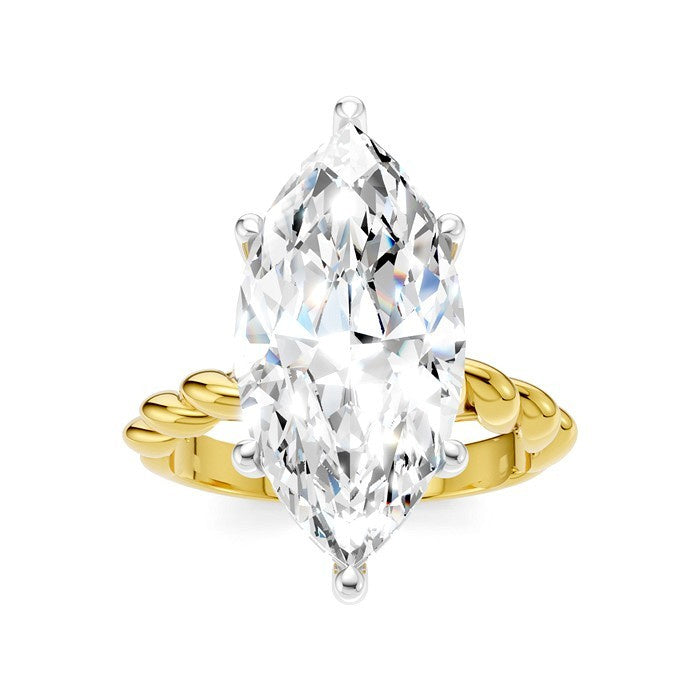 1/6 Ctw Akari Marquise Shape Rope Shank Round Cut Diamond Semi Mount Engagement Ring in 14K Yellow and White Gold