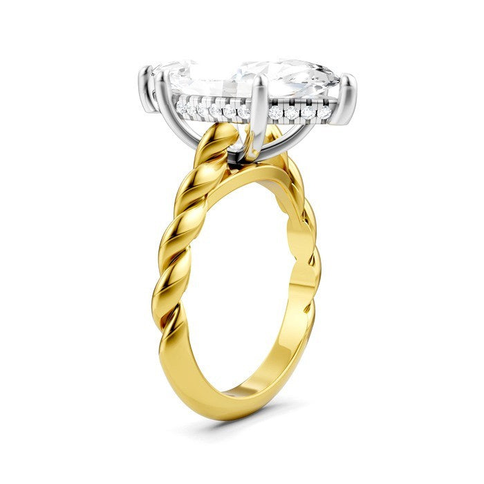1/6 Ctw Akari Marquise Shape Rope Shank Round Cut Diamond Semi Mount Engagement Ring in 14K Yellow and White Gold