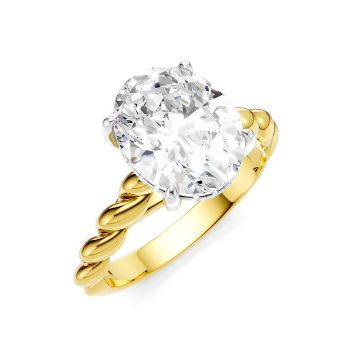 1/10 Ctw Akari Oval Shape Rope Shank Round Cut Diamond Semi Mount Engagement Ring in 14K Yellow and White Gold