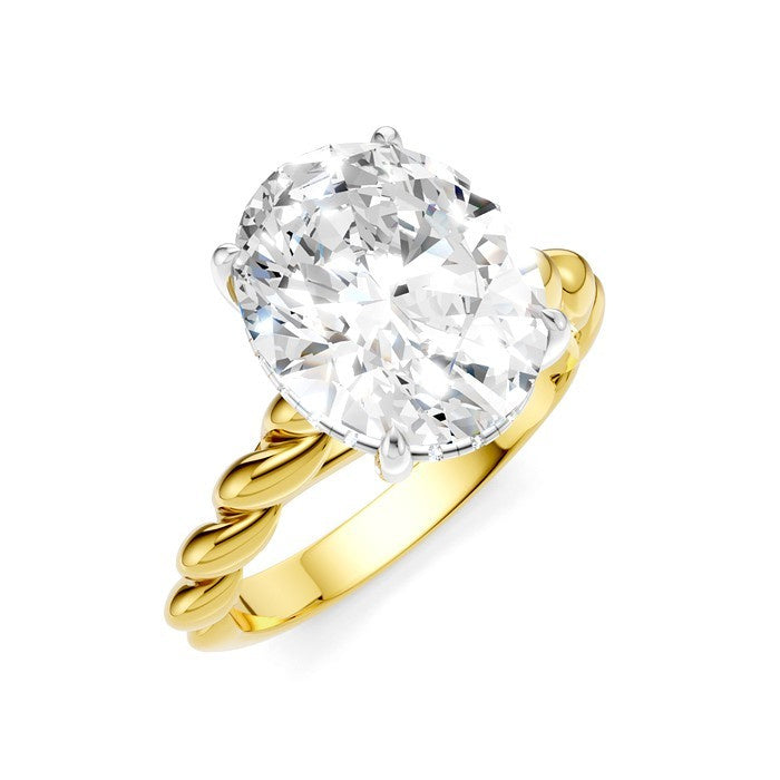1/10 Ctw Akari Oval Shape Rope Shank Round Cut Diamond Semi Mount Engagement Ring in 14K Yellow and White Gold