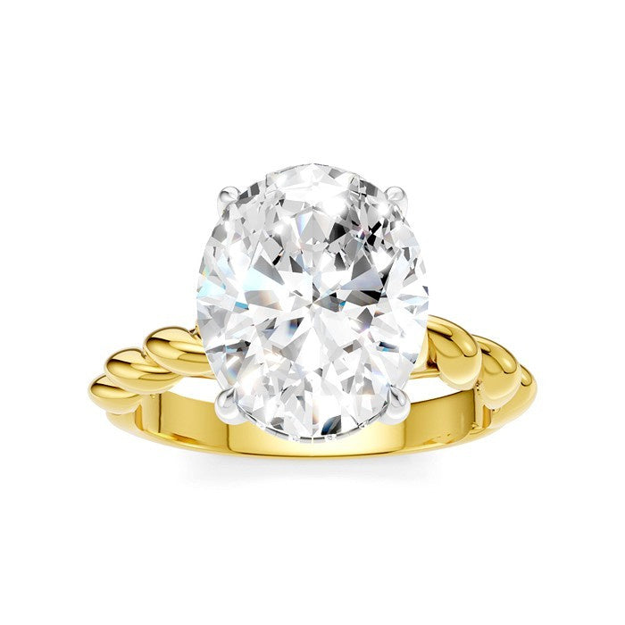 1/10 Ctw Akari Oval Shape Rope Shank Round Cut Diamond Semi Mount Engagement Ring in 14K Yellow and White Gold