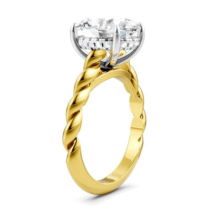 1/10 Ctw Akari Oval Shape Rope Shank Round Cut Diamond Semi Mount Engagement Ring in 14K Yellow and White Gold