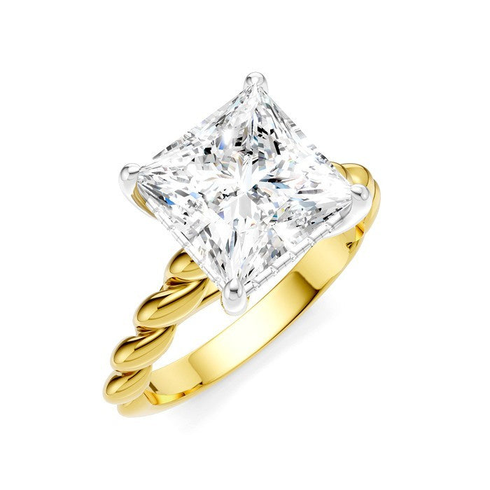 1/8 Ctw Akari Princess Shape Rope Shank Round Cut Diamond Semi Mount Engagement Ring in 14K Yellow and White Gold
