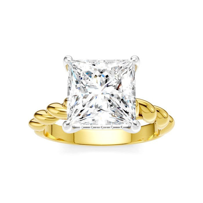 1/8 Ctw Akari Princess Shape Rope Shank Round Cut Diamond Semi Mount Engagement Ring in 14K Yellow and White Gold