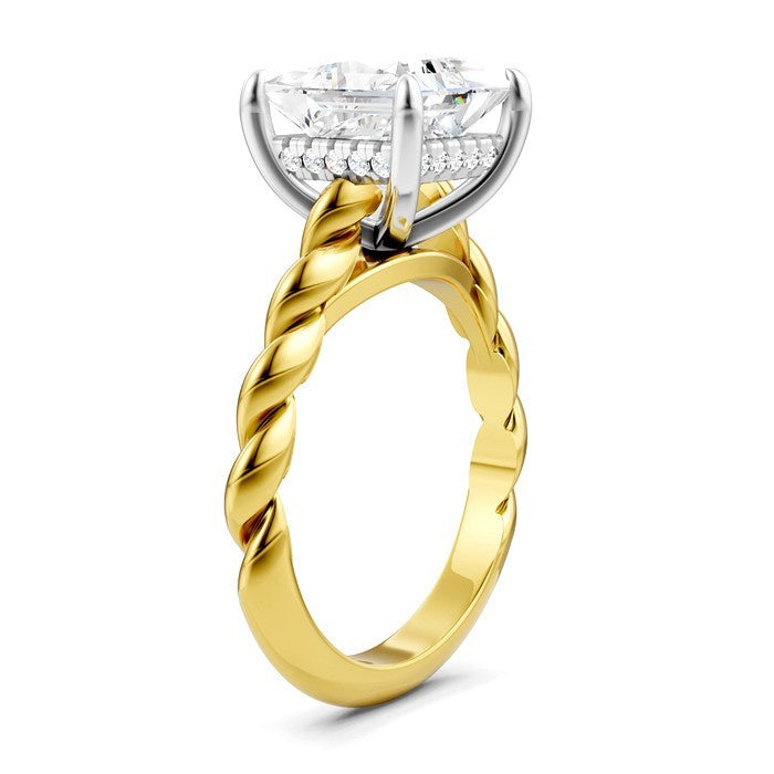 1/8 Ctw Akari Princess Shape Rope Shank Round Cut Diamond Semi Mount Engagement Ring in 14K Yellow and White Gold