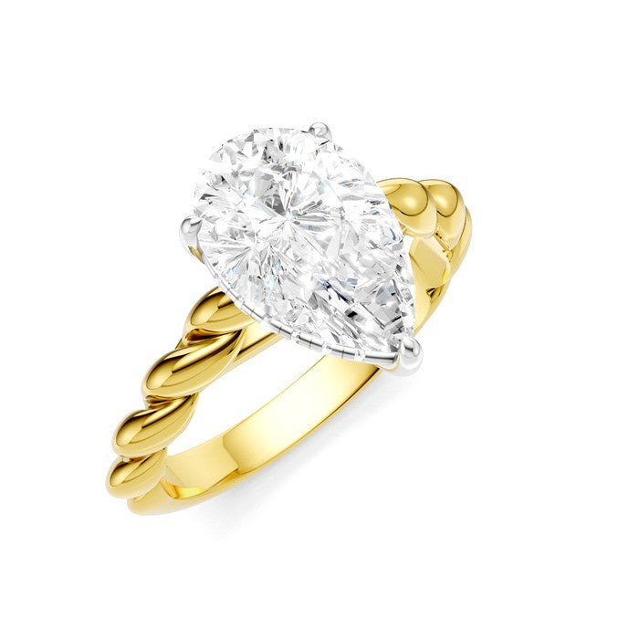 1/10 Ctw Akari Pear Shape Rope Shank Round Cut Diamond Semi Mount Engagement Ring in 14K Yellow and White Gold