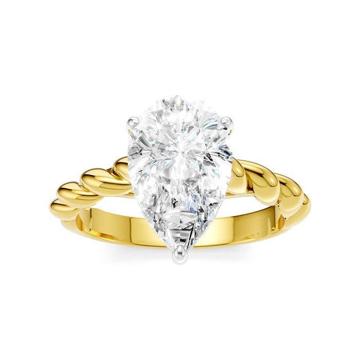 1/10 Ctw Akari Pear Shape Rope Shank Round Cut Diamond Semi Mount Engagement Ring in 14K Yellow and White Gold
