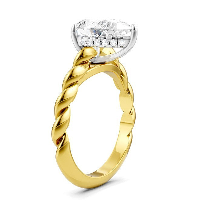 1/10 Ctw Akari Pear Shape Rope Shank Round Cut Diamond Semi Mount Engagement Ring in 14K Yellow and White Gold