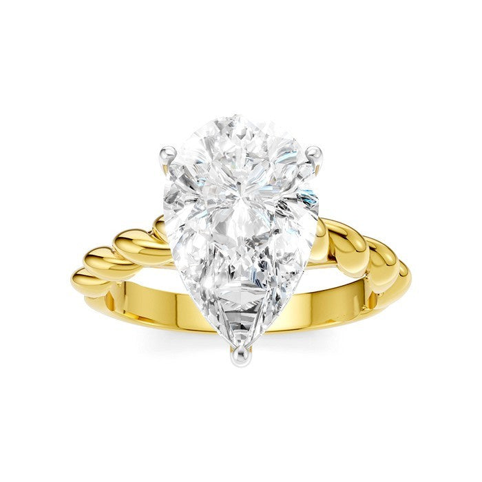 1/8 Ctw Akari Pear Shape Rope Shank Round Cut Diamond Semi Mount Engagement Ring in 14K Yellow and White Gold