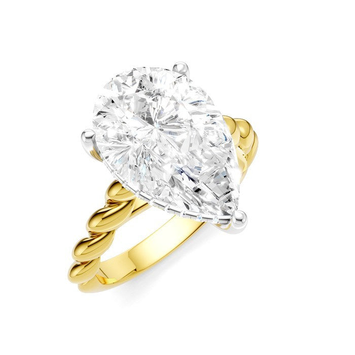 1/6 Ctw Akari Pear Shape Rope Shank Round Cut Diamond Semi Mount Engagement Ring in 14K Yellow and White Gold
