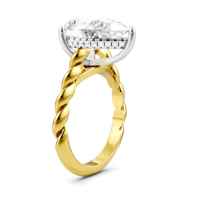 1/6 Ctw Akari Pear Shape Rope Shank Round Cut Diamond Semi Mount Engagement Ring in 14K Yellow and White Gold